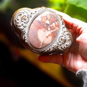 Lovely vintage metal jewelry ring box with ballerina